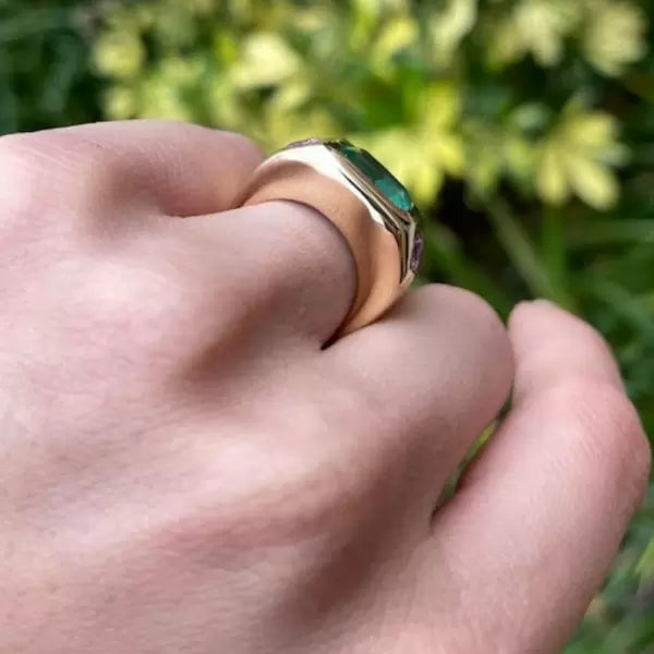 5.52ctw Emerald Cut Emerald Three Stone Gypsy Vintage Engagement Ring