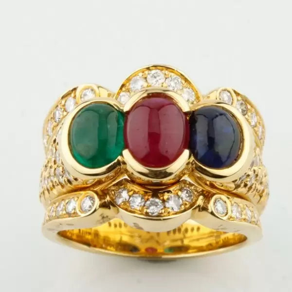 4.6ctw Oval Cut Sapphire, Ruby, Emerald Cocktail Ring