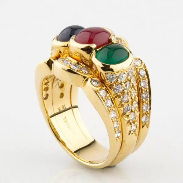 4.6ctw Oval Cut Sapphire, Ruby, Emerald Cocktail Ring