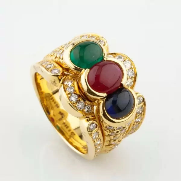 4.6ctw Oval Cut Sapphire, Ruby, Emerald Cocktail Ring