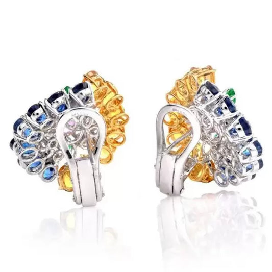 4.7ctw Oval Cut Multi-Gemstone Floral Cluster Statement Earrings