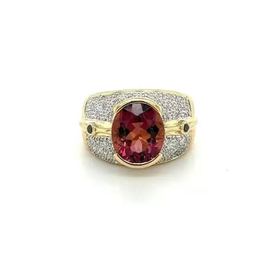 6ctw Oval Cut Pinkish Red Tourmaline Bezel Set Vintage Engagement Ring