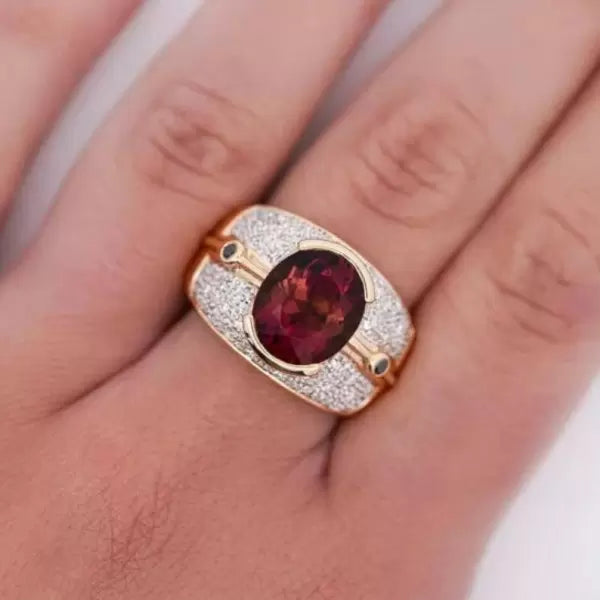 6ctw Oval Cut Pinkish Red Tourmaline Bezel Set Vintage Engagement Ring