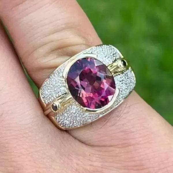 6ctw Oval Cut Pinkish Red Tourmaline Bezel Set Vintage Engagement Ring