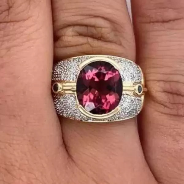 6ctw Oval Cut Pinkish Red Tourmaline Bezel Set Vintage Engagement Ring