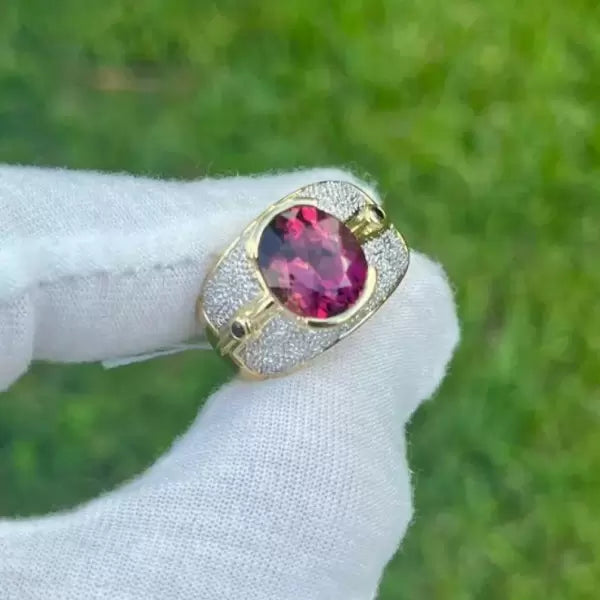 6ctw Oval Cut Pinkish Red Tourmaline Bezel Set Vintage Engagement Ring