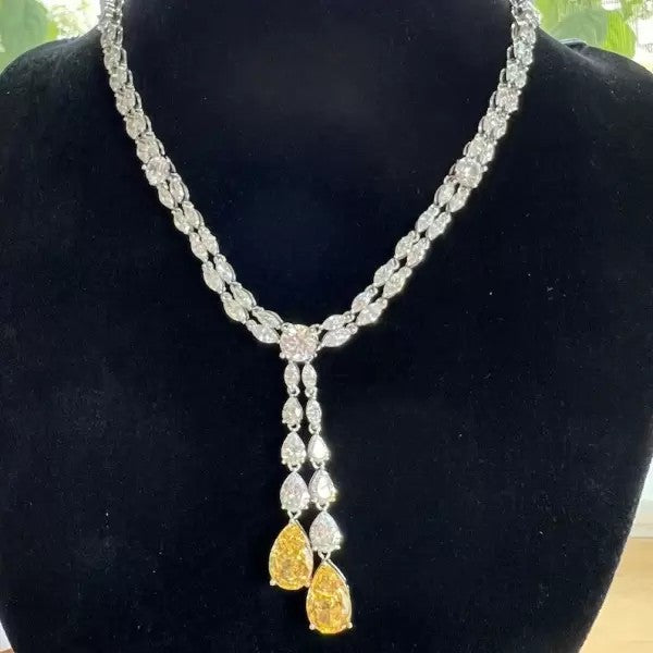 40ct Pear Cut Yellow Sapphire Art Deco Vintage Style Necklace