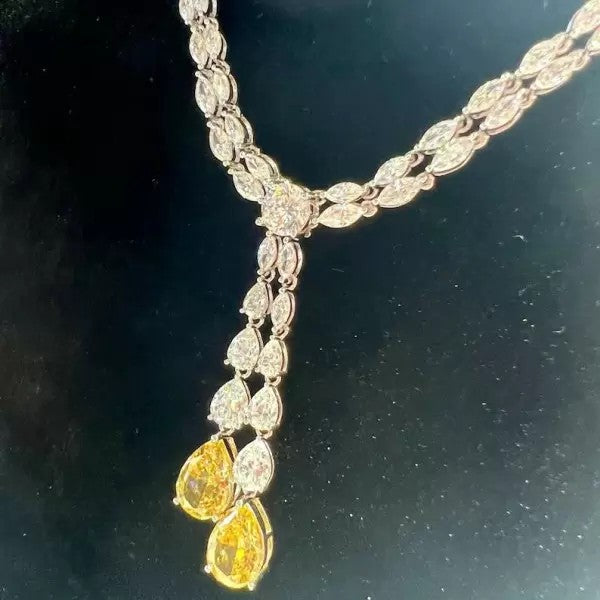 40ct Pear Cut Yellow Sapphire Art Deco Vintage Style Necklace
