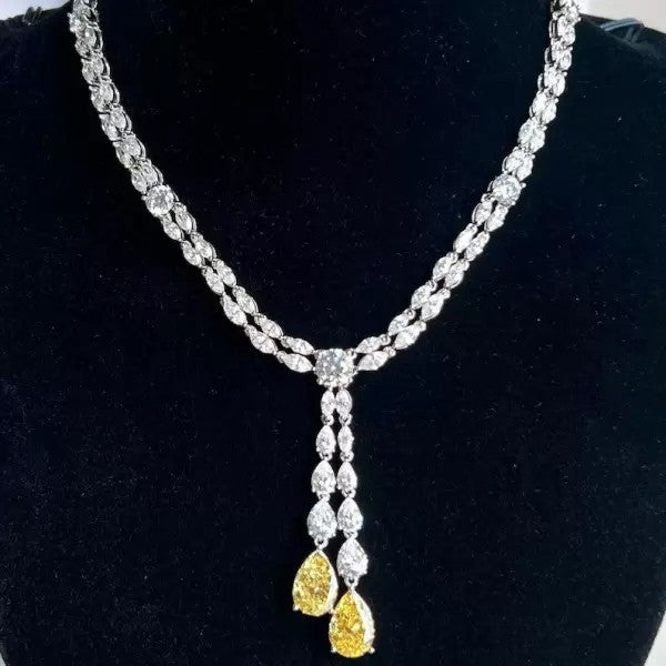 40ct Pear Cut Yellow Sapphire Art Deco Vintage Style Necklace