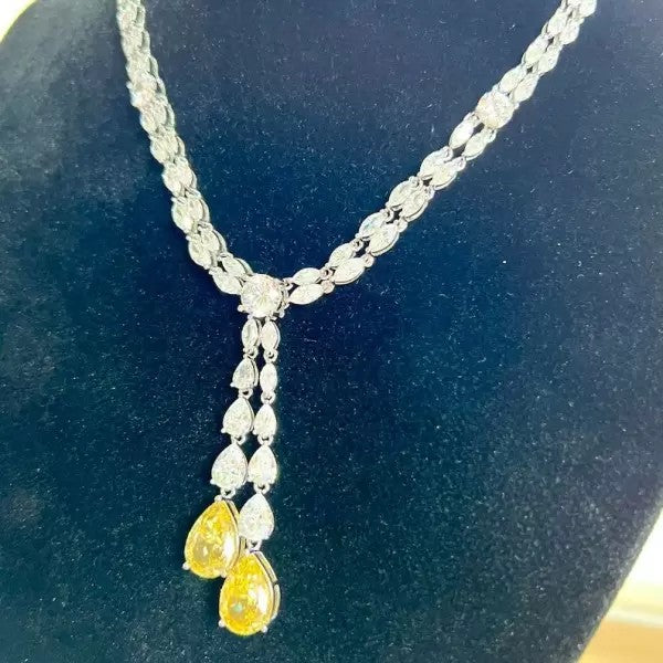 40ct Pear Cut Yellow Sapphire Art Deco Vintage Style Necklace