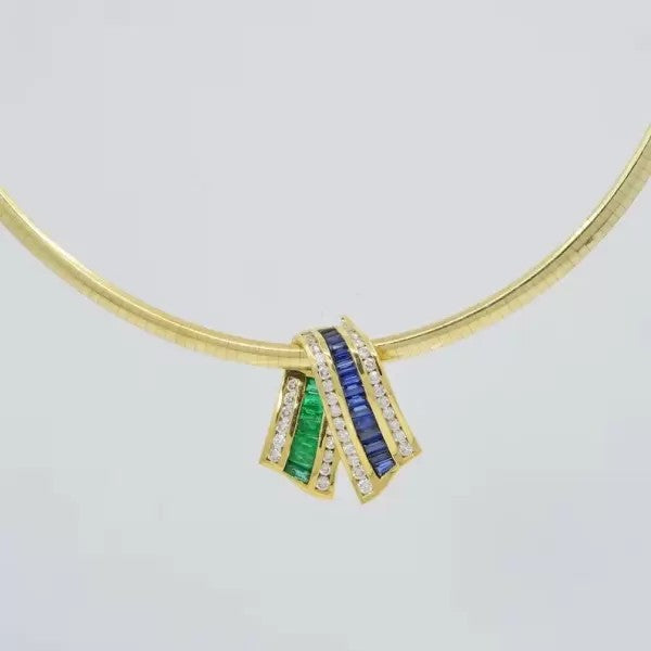 8ctw Emerald Cut Emerald And Sapphire Vintage Necklace