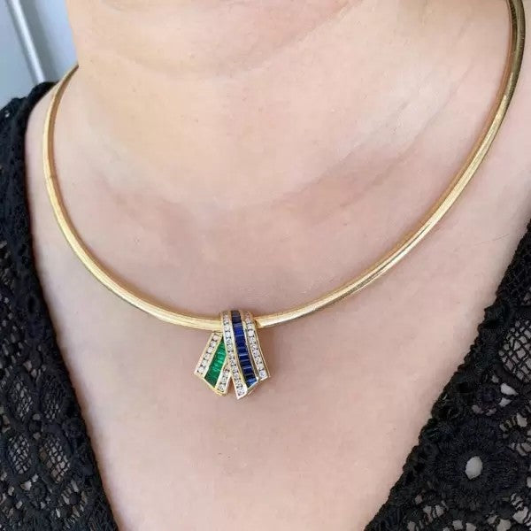 8ctw Emerald Cut Emerald And Sapphire Vintage Necklace