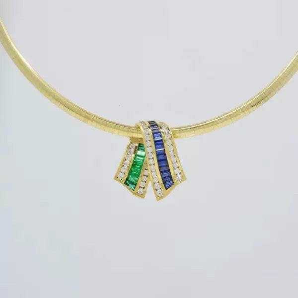 8ctw Emerald Cut Emerald And Sapphire Vintage Necklace