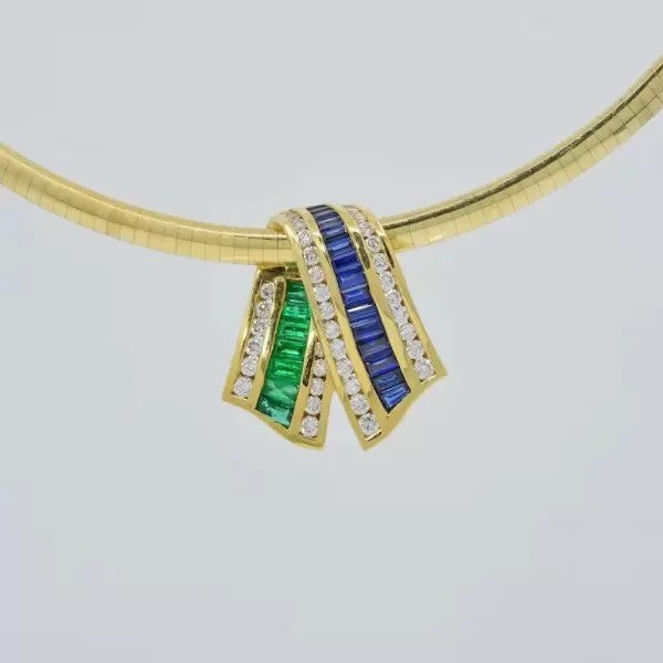 8ctw Emerald Cut Emerald And Sapphire Vintage Necklace