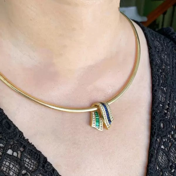 8ctw Emerald Cut Emerald And Sapphire Vintage Necklace
