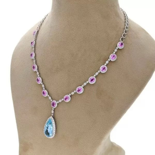 8.57ct Pear Cut Aquamarine Pendant Drop Necklace