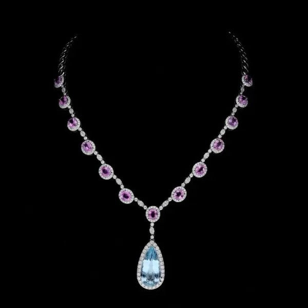 8.57ct Pear Cut Aquamarine Pendant Drop Necklace