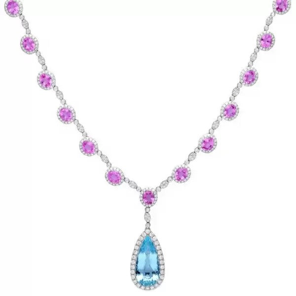 8.57ct Pear Cut Aquamarine Pendant Drop Necklace