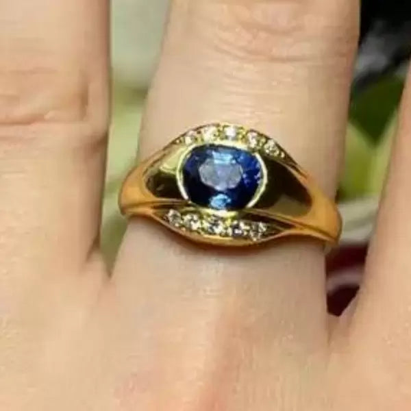 4.2ctw Round Cut Sapphire And White Shpphire Engagement Ring
