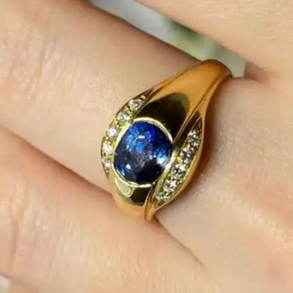 4.2ctw Round Cut Sapphire And White Shpphire Engagement Ring