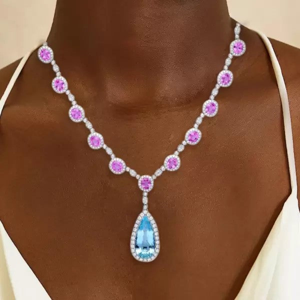 8.57ct Pear Cut Aquamarine Pendant Drop Necklace