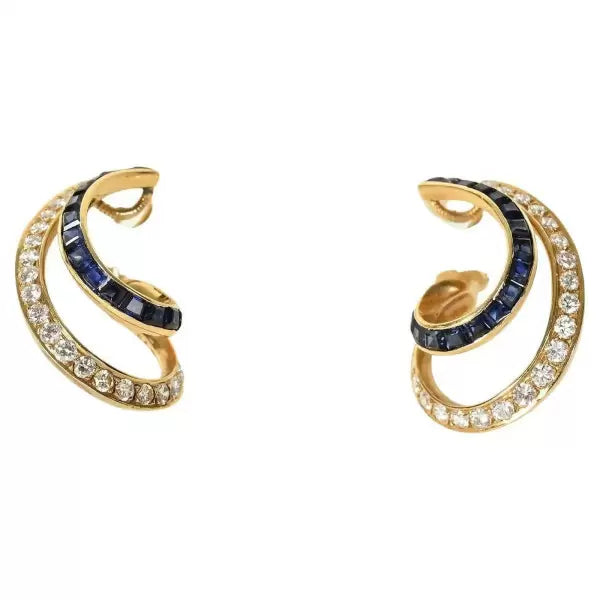 6.2ctw Princess Cut Sapphire And White Sapphire Oscar Heyman Earrings