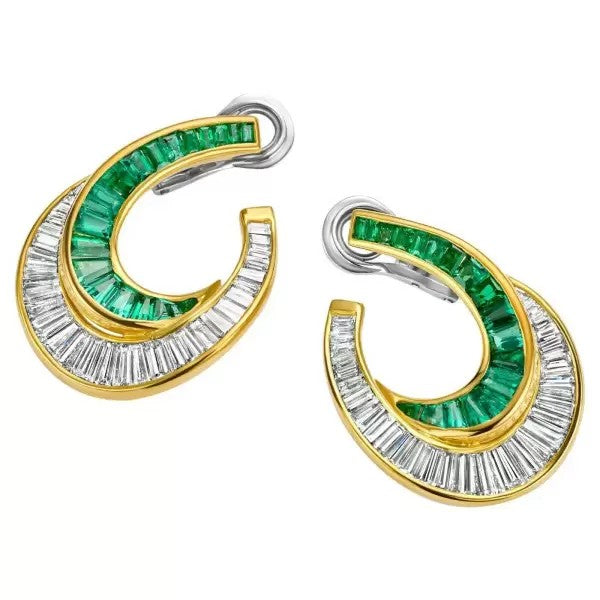 9.5ctw Emeralds Cut White Sapphire And Emerald Earrings