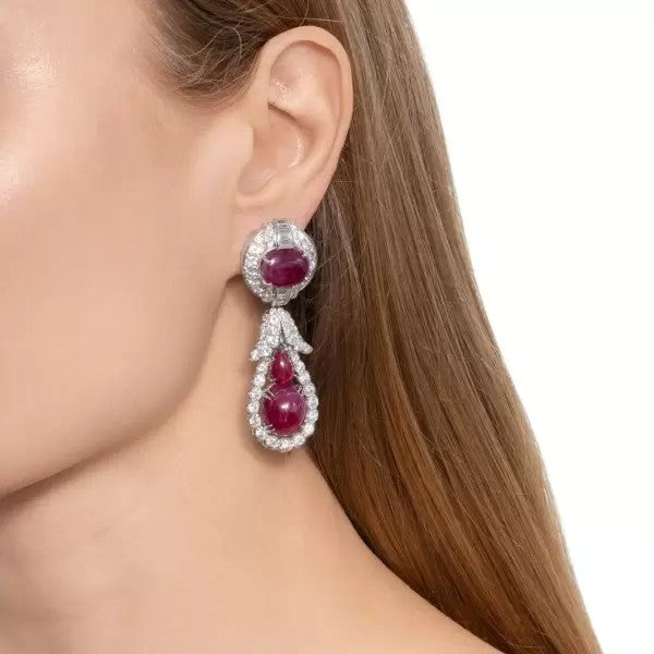 13ctw Vintage Round Cut Ruby Invisible Setting Earrings