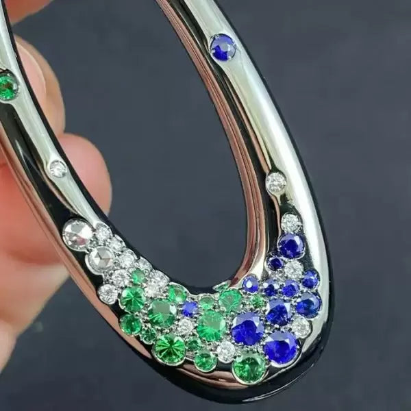 0.8Ctw Round Cut Garnet Sapphire Diamond Hoop Drop Earrings