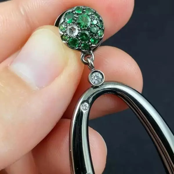 0.8Ctw Round Cut Garnet Sapphire Diamond Hoop Drop Earrings