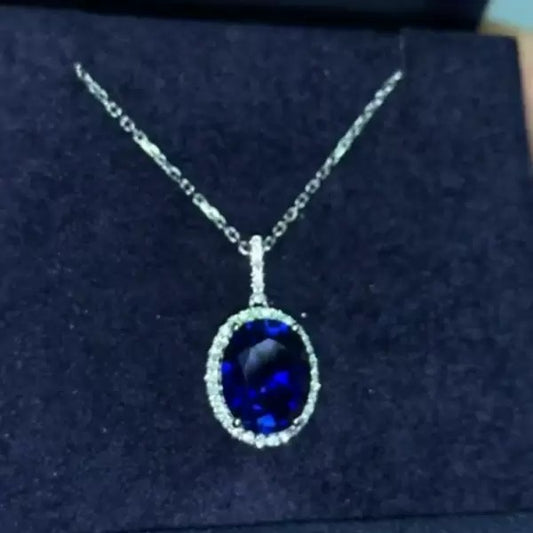 Handmade 5CT Halo Blue Sapphire Pendant