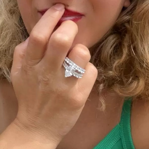 3ct Pear Cut White Sapphire Wedding Ring Set