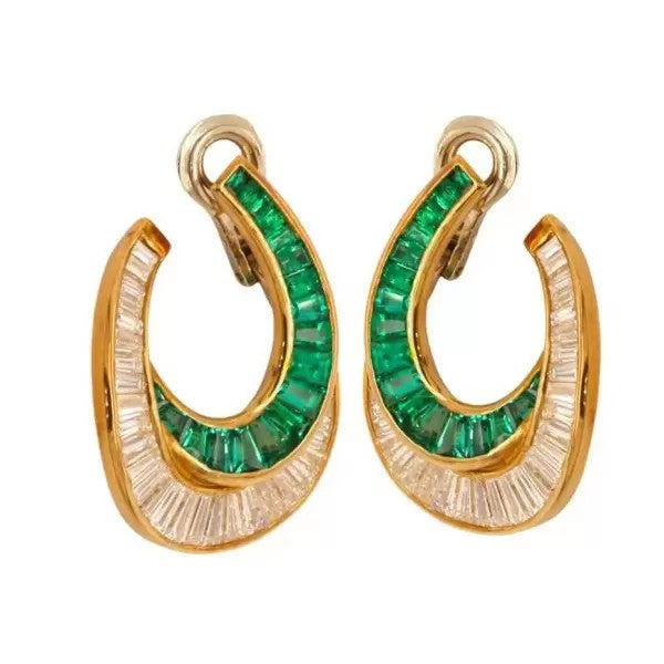 9.5ctw Emeralds Cut White Sapphire And Emerald Earrings