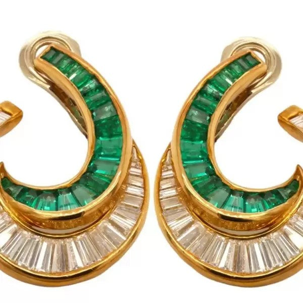 9.5ctw Emeralds Cut White Sapphire And Emerald Earrings