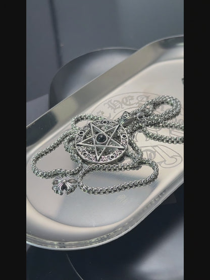 Fashion European-Style Black Gem Star Pendant Necklace | 65cm Chain（GS-20250912-6）