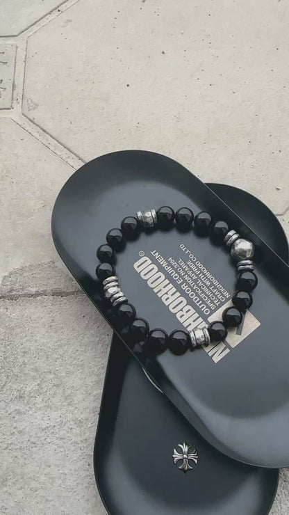 Natural Black Onyx Bracelet with 925 Sterling Silver（YS-20251203-18）