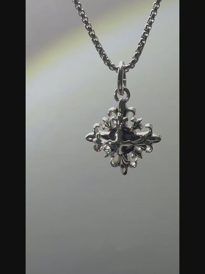 316 Stainless Steel Cross Flower Gemstone Pendant Necklace | Trendy Unisex Design, 65cm Chain（GS-20250912-8）