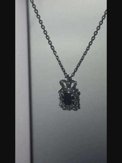 Vintage Crown Black Gem 316 Stainless Steel Pendant Necklace | Unisex Punk Fashion, 65cm Chain（GS-20250912-9）