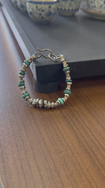 Ocean Whisper: Turquoise Hammered Sterling Silver Bracelet（YS-20251111-11）