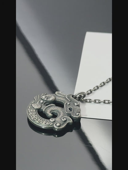 Solid 925 Sterling Silver Dragon Pendant Necklace | Vintage Original Design, Unisex Couple Style（YS-20250926-1）