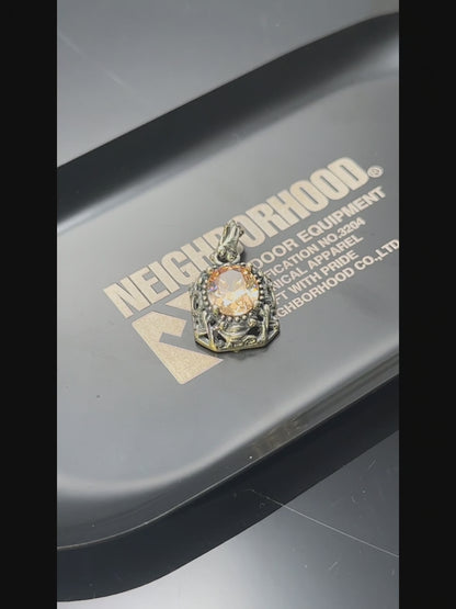 Vintage Oxidized Natural Gemstone Pendant Necklace | Luxury Trendy Unisex Hip-Hop Style with Sterling Silver Chain（YS-20250926-4）