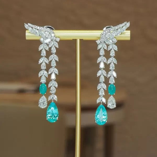 24Ctw Pear Cut White Sapphire Aquamarine Drop Earrings