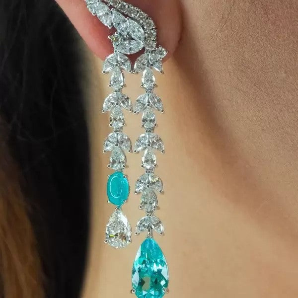 24Ctw Pear Cut White Sapphire Aquamarine Drop Earrings