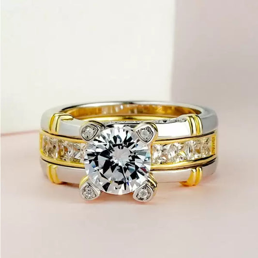 3ct Round Cut White Sapphire 3pcs Bridal Set in Gold Metal