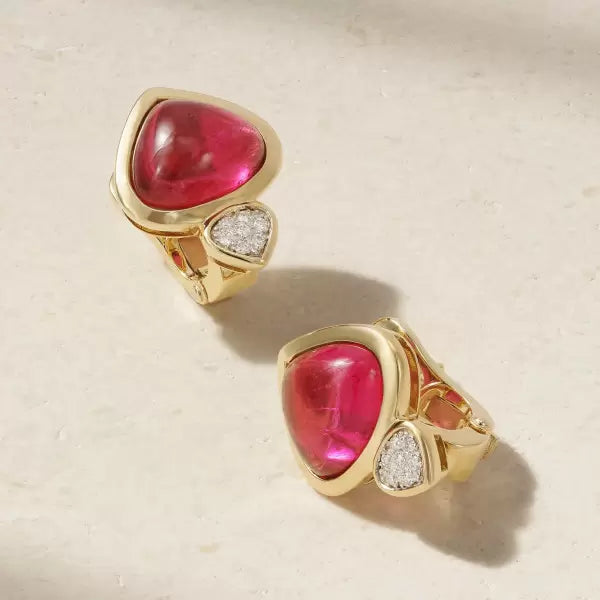 3.2ctw Trillion Cut Ruby And White Hallmark Triangular Settings Earrings