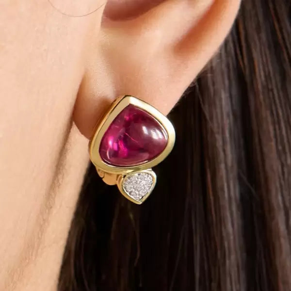 3.2ctw Trillion Cut Ruby And White Hallmark Triangular Settings Earrings