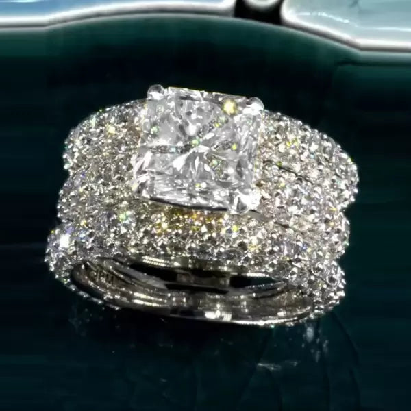 5.6ct Princess Cut Yellow Sapphire Paved Wedding Ring Set Metal