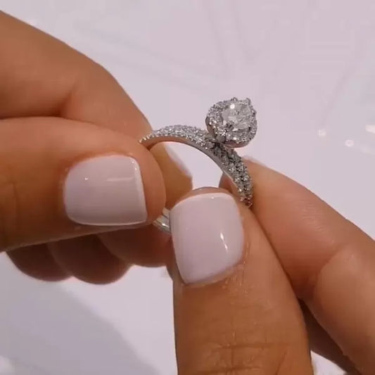 0.75CT Halo Pear Cut Sterling Silver Wedding Ring Set Metal